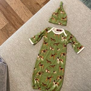 Milkbarn Green Dog Gown and Cap 0-3 months